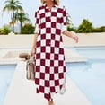 thumbnail image 3 of Small Checkered - White and Burgundy Red Long Sleeved Shirt Dress summer dress daily bandage dress chic and elegant woman, 3 of 6
