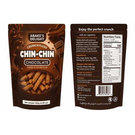 • CrunchyLuxe Chin- Chin - Original Chocolate Flavor, 5 Packs (4.59 oz / 130 g Each)