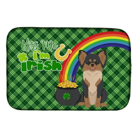 

Longhaired Black and Tan Chihuahua St. Patrick s Day Dish Drying Mat 14 in x 21 in