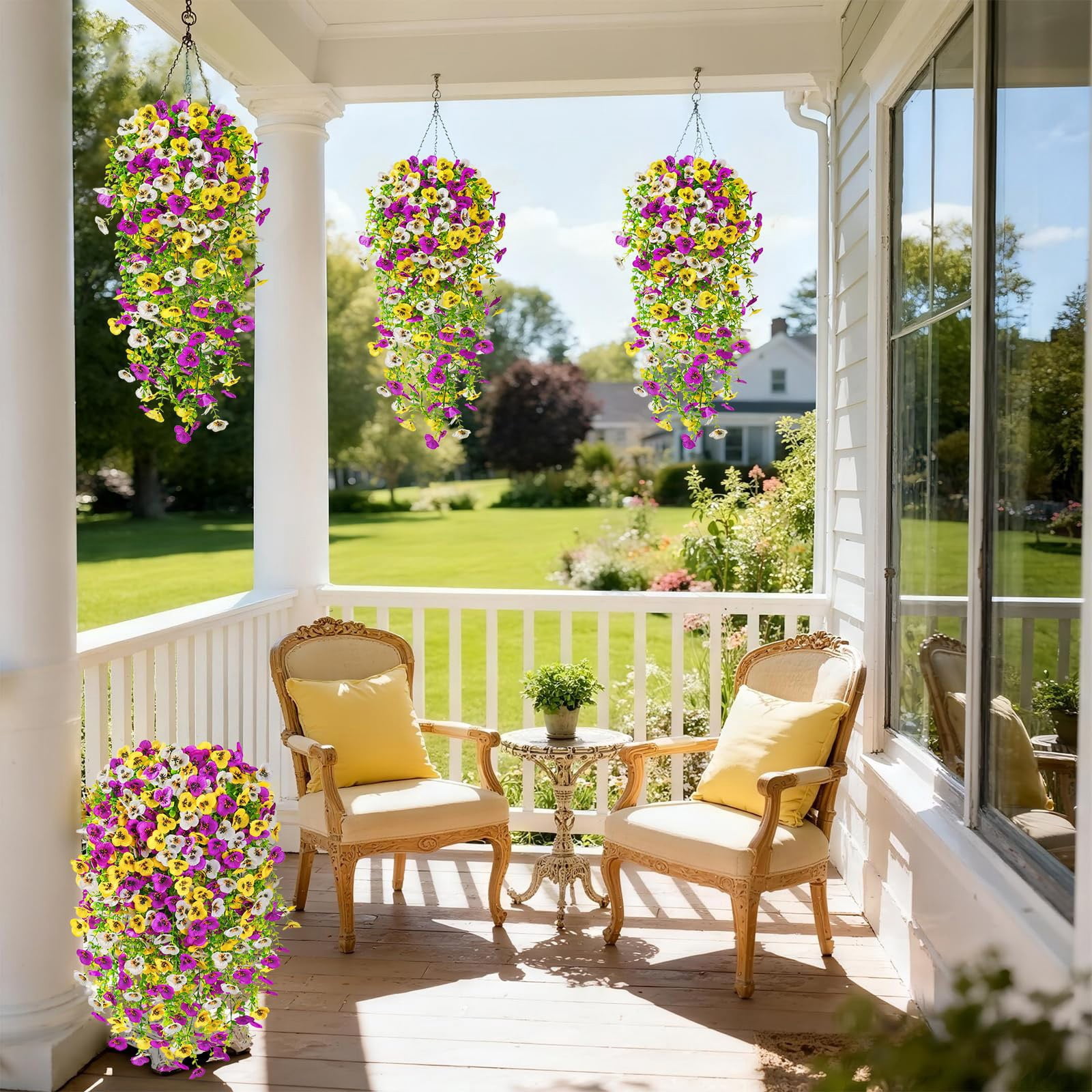 6 Pcs Artificial Hanging Flowers for Outdoors Morning Glory Artificial Flowers Spring Summer Decoration UV Resistant Fuchsia Faux Flowers for Outdoor Planters Front Door Porch, 29.53", Multicolor A