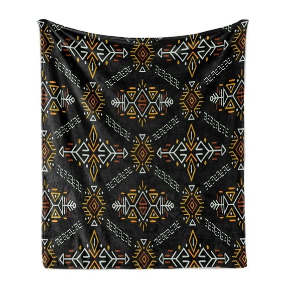 Arrow Soft Flannel Fleece Throw Blanket, Native Inspired Indigenous Pattern Geometric, Cozy Plush for Indoor and Outdoor Use, 70" x 90", Charcoal Grey Orange, by Ambesonne