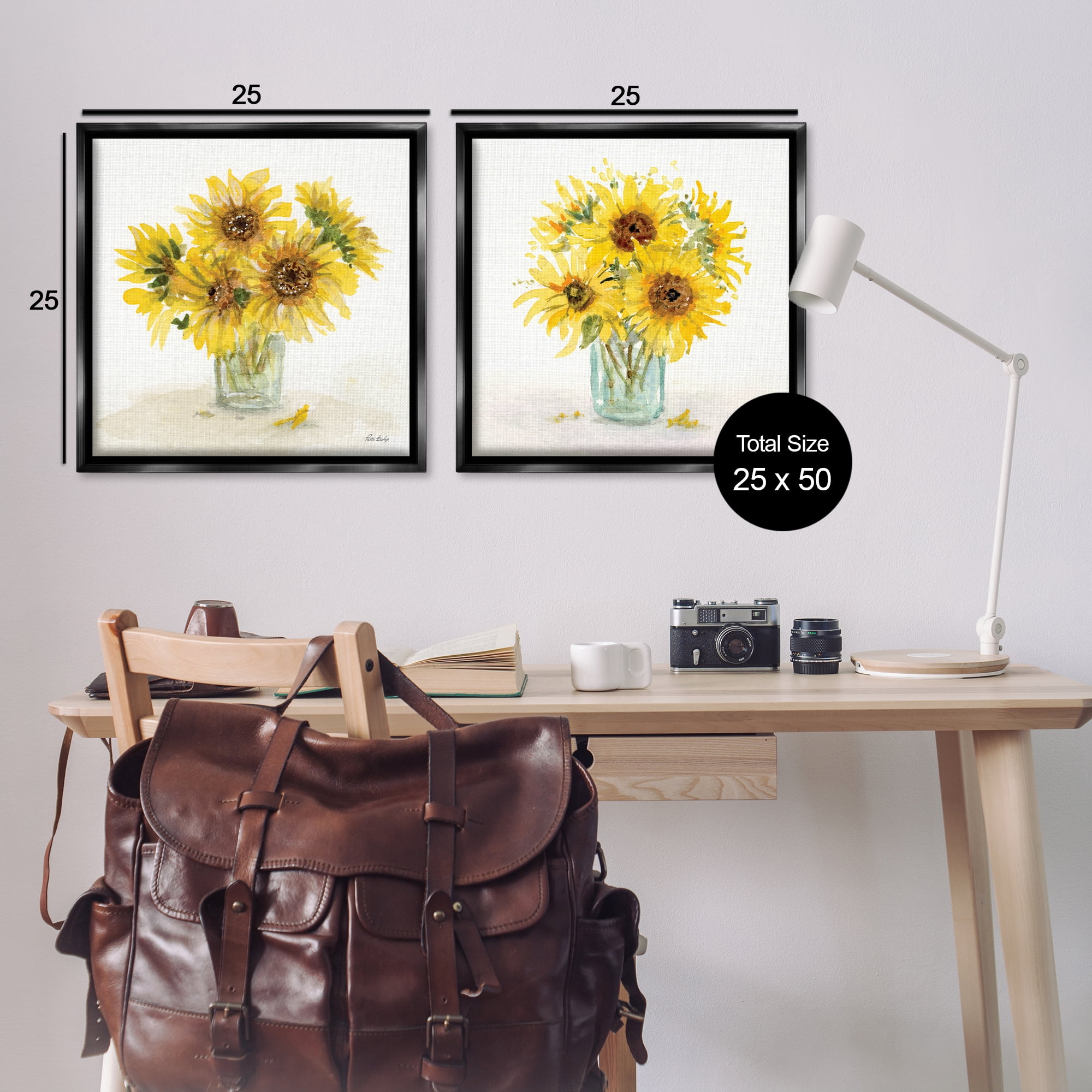 Stupell Industries Sunflower Bouquet Jar Plants & Flowers Painting Black Floater Framed Canvas Art Print Wall Art, 25 x 25, Set of 2