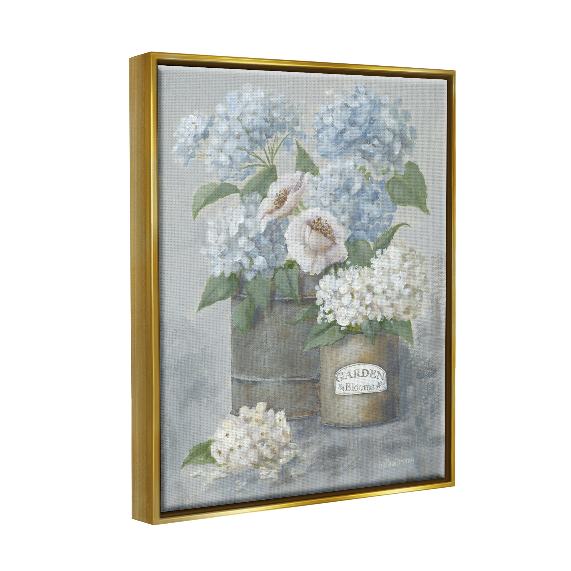 Stupell Country Garden Blooms Hydrangeas Botanical & Floral Painting Gold Floater Framed Art Print Wall Art