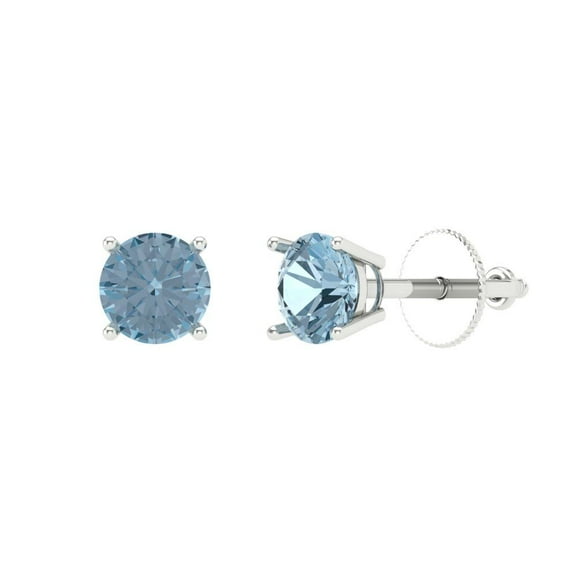Clara Pucci 0.5Ct Natural Swiss Blue Topaz Round Cut VVS1 Screw Back Stud 14k Solid hypoallergenic Gold Designer Earrings For December