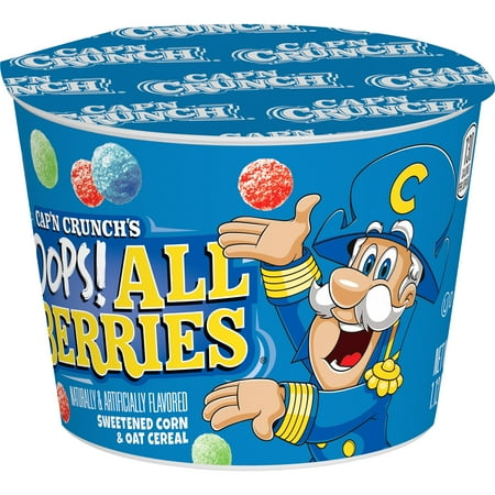 Cap'n Crunch Sweetened Corn & Oat Cereal Oops All Berries Breakfast Cereal, 1.12 oz Cup