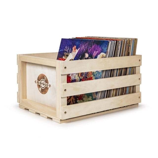 Crosley AC1004A-NA Caisse de Rangement pour Disques jusqu'à 75 Albums, Naturel