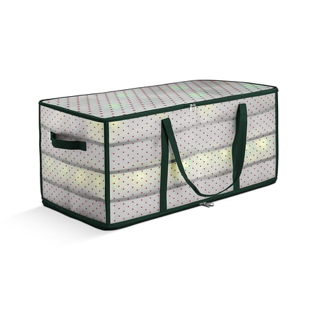 Plastic Christmas Ornament Storage Box Large with 2 Sided Dual Zipper Closure - Keeps 128 Holiday Ornaments, Xmas Decorations Accessories, 3" Compartments - Sturdy Flexible Plastic