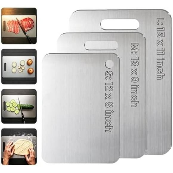 Titanium Cutting Board Set of 3, 2025 New Upgrade 100% Pure Titanium Cutting Boards for Kitchen, Hygiene & Durability Non Stick Titanium Chopping Board, 3Pcs Titanium Cutting Boards (S+M+L) Silver