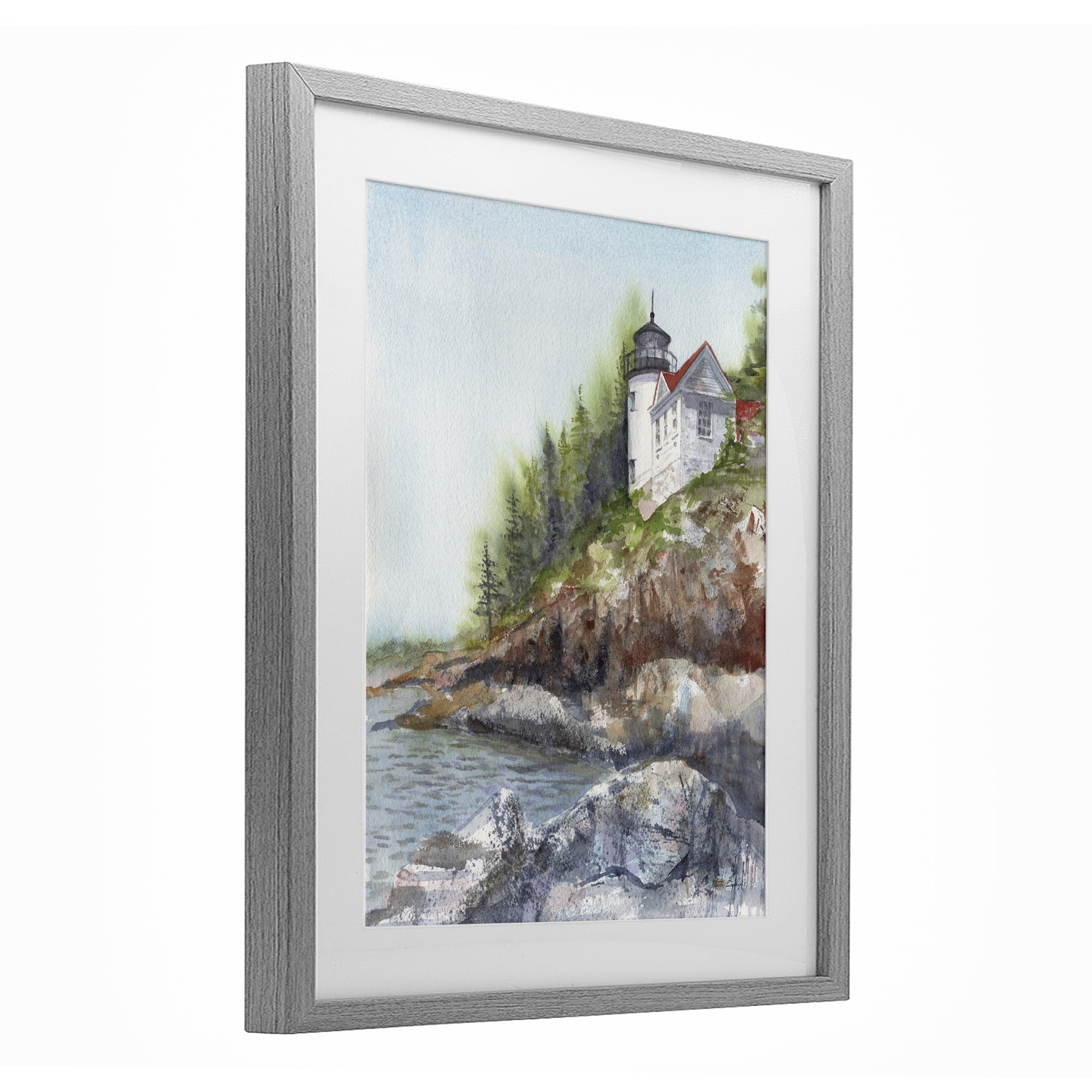 Stupell Industries Bass Harbor Lighthouse Gray Framed Print Under Glass, design by Patti Bishop