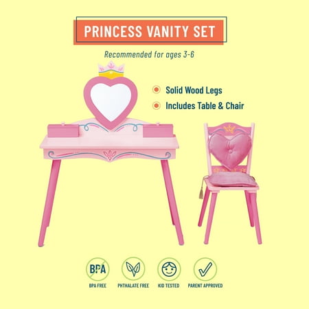Wildkin Princess Vanity Table Chair Set Light Pink Walmart Com Walmart Com