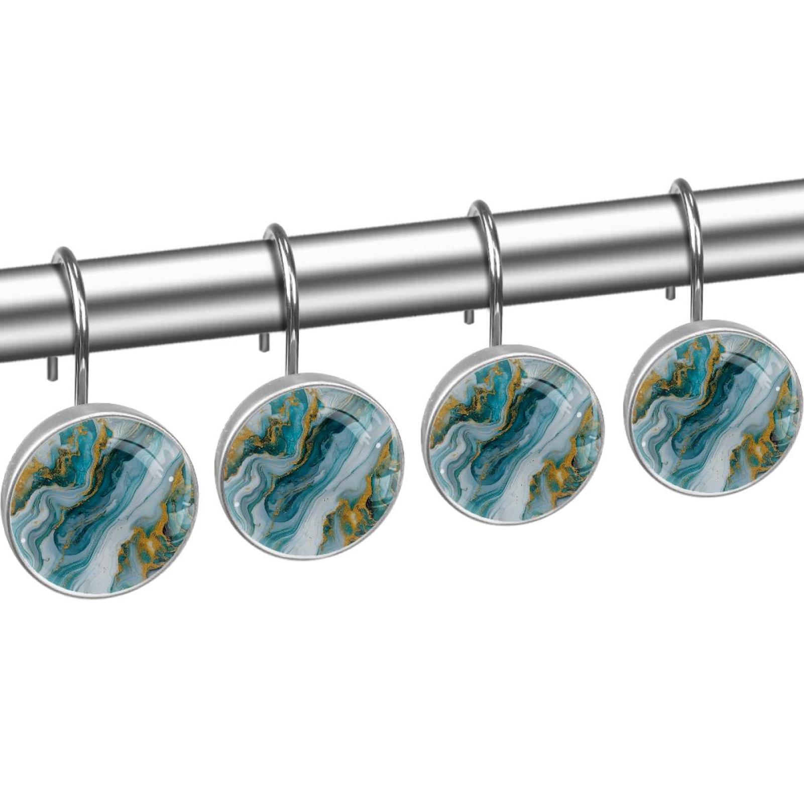 HemaKayy 12 Pcs Decorative Shower Curtain Hooks - Stainless Steel Rings for Bathroom Décor - Easy Glide & Secure Hold - Perfect Decoration for Bathroom Shower Rods - Marble Abstract Texture