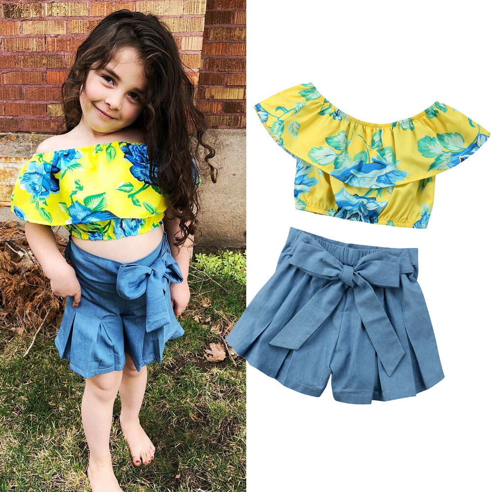 Pudcoco - 2PCS Kids Baby Girl Floral Ruffled Tops T-shirt+Shorts Dress ...