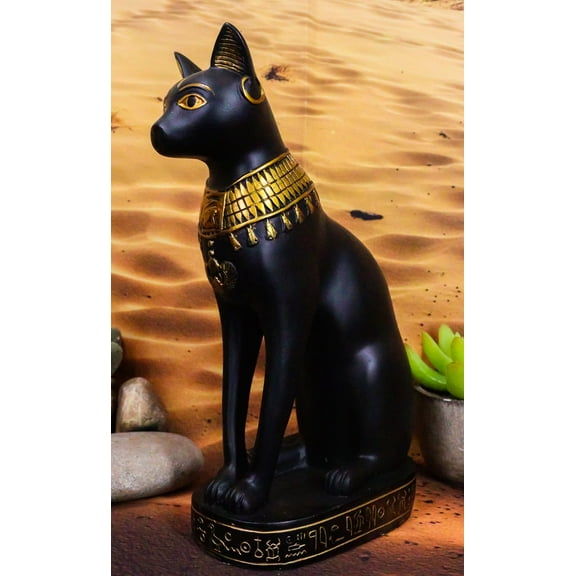Ebros Egyptian Cat Goddess Bastet Seated With Hieroglyphs Base Figurine