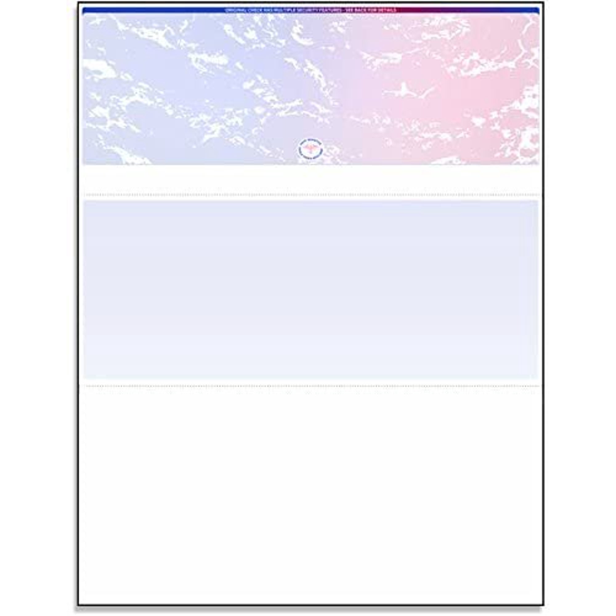 Blank Laser/Ink Jet Prismatic Red/Blue Laser Check Stock - Check On The Top, for Versacheck, Quick-Books, and Other Check Writing Software 100 Per Pack