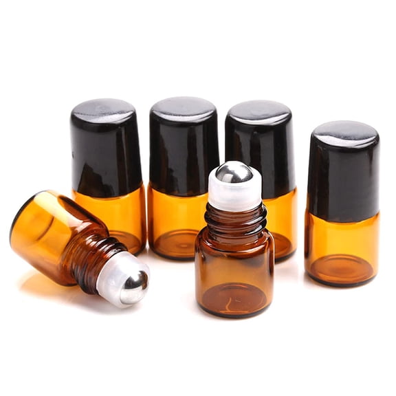 25 Pack 1ml Amber Glass Roll on Bottle For Essential Oils,Perfume Vial with Stainless Steel Roller Ball,Black Caps Mini Sample Vials Cosmetics Small Container