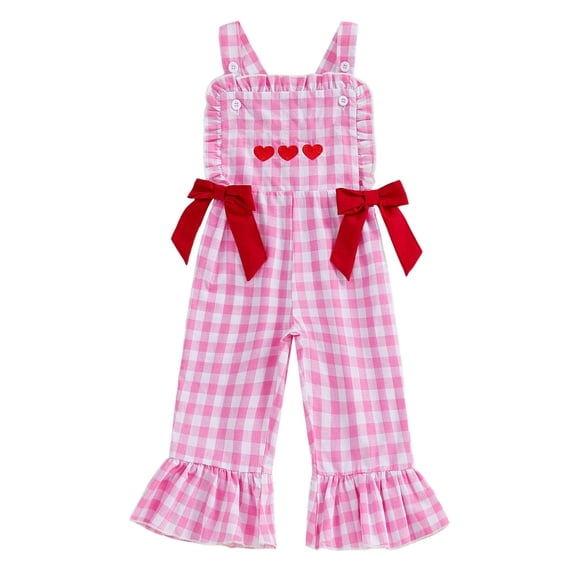 Afdoent Jumpsuit For Girls Valentine'S Day Romper With Heart Embroidery And Flared Denim For Party Play Casual Outfit Fashion Jumpsuit For Girls