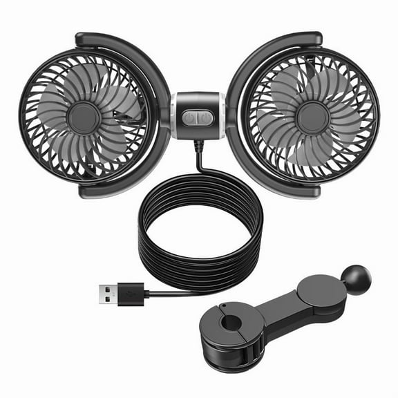Dual Head Car Cooling Fan for Back Seat with Extension Long Arm, USB Car Cooling Fans for Backseat, Backseat Car Fan for Backseat Kids, 3-Speed Strong Wind Brushless Fan, for Sedan SUV RV Truck
