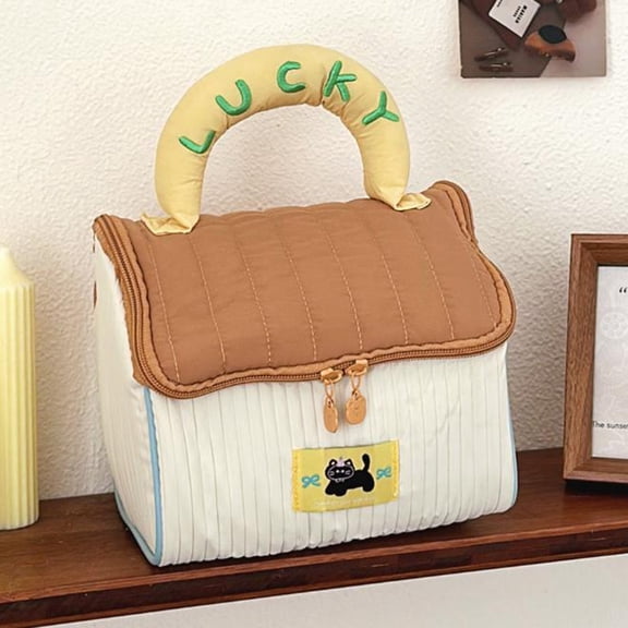 Cute Cottage Themed Makeup Bag For Girls Large Capacity Storage Organizer Portable Handheld Travel Cosmetic Pouch