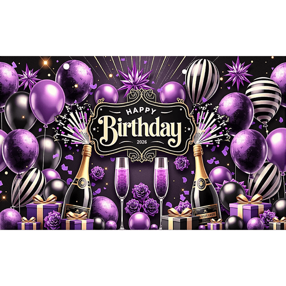 LUUFILx 180x110cm Glamour Purple Theme Birthday Banner Birthday Party Background Anniversary Backdrop Hanging Cloth Party Decoration Supplies