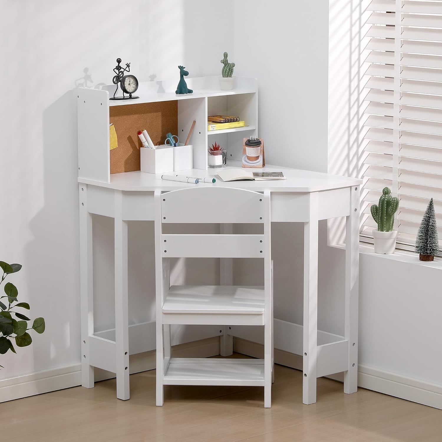 Kids Corner Desk, Desk and Chair Set for Children, L Shape Kids