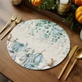 thumbnail image 5 of Fall Round Placemats Set of 4 Teal White Pumpkin Place Mats Thanksgiving Woven Placemat Floral Sage Green Eucalyptus Leaves Linen Circle Braided Table Mat for Kitchen Dining Table Party 15 Inch, 5 of 9