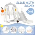 thumbnail image 2 of CIPACHO Kids Swing and Slide Set 5 in 1, Children's Playground with Basketball Hoop, Climbing Ramp, Hidden Space for Age 2-5, Gray, 2 of 11