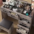 thumbnail image 4 of Vanity Desk with Power Outlet, Makeup Vanity with Lighted Mirror, 3 Lighting Modes Adjustable 12 LED Lights, 7 Drawers Vanity Set with Glass Top, Vanity Table with Chair for Bedroom (Grey), 4 of 9