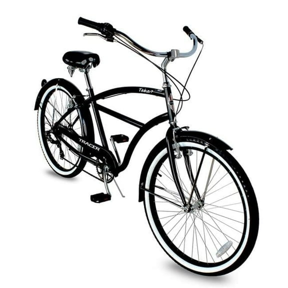 Tracer Taha 26'' Men's Beach Cruiser Bike,Adults,Matte Black,7 Speed, City Commuter Bicycle,V-Brake,Moon-Type HandleBar