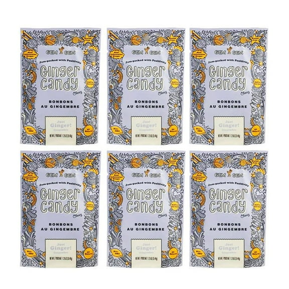 Gem Gem All Natural Chewy Ginger Candy 35.44g, 1.25oz Pack of 6 Ginger