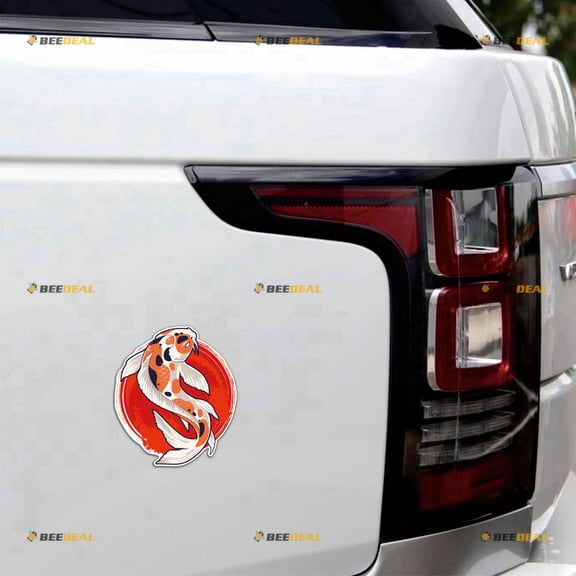 Koi Fish Red Circle Japanese Carp Car Magnet Sticker Magnetic Decal - 2 Pack Reflective 4" 5" - for Truck Door Fridge Reusable Waterproof