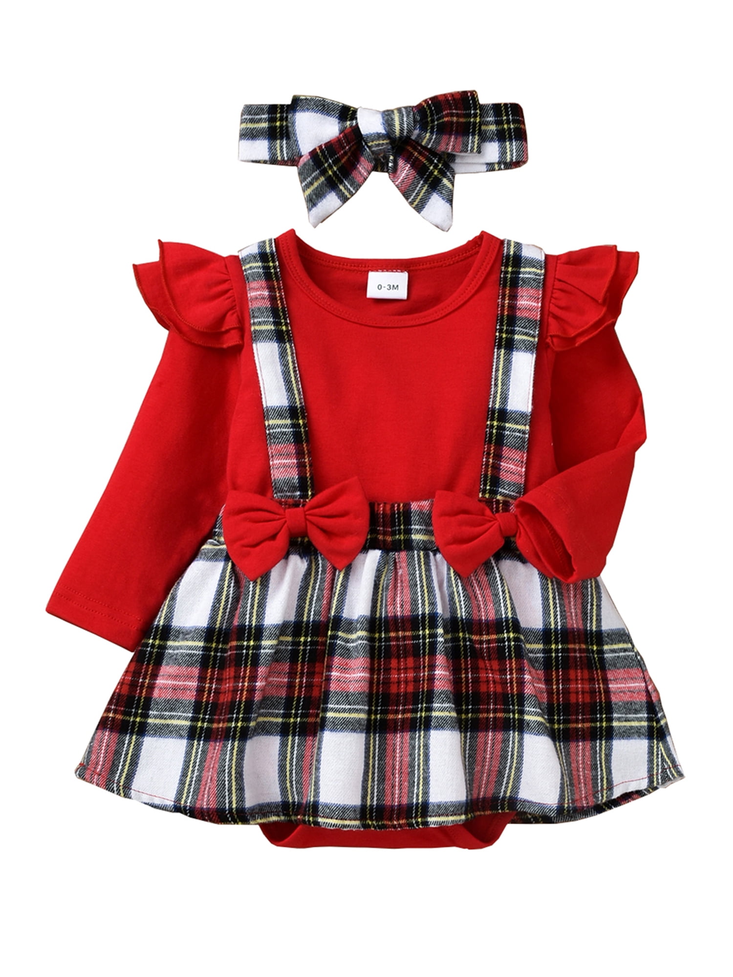 Canrulo Newborn Baby Girls Christmas Clothes Plaids Long Sleeve Romper 