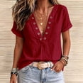 thumbnail image 4 of cocolona Summer V Neck Tops for Women Short Sleeve Grommet Eyelet Shirts Trendy Casual Solid Color Blouses, 4 of 7