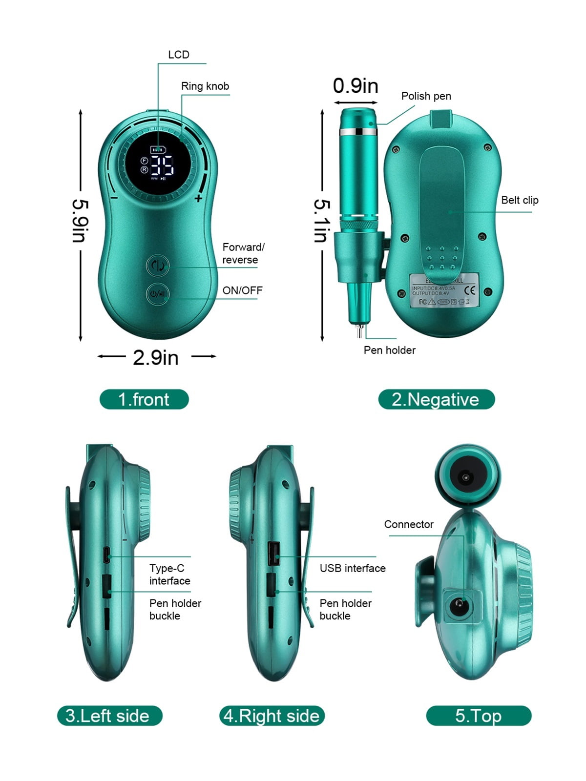 Electric Nail Drill Machine, 35000RPM Manicure Milling Cutter Set, Retro Green Electric Nail Pedicure File For Gel Polish