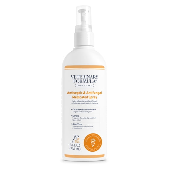 Veterinary Formula Clinical Care Medicated Antiseptic & Antifungal Spray for Dogs and Cats, 8 fl oz, Effective Skin Infection Relief