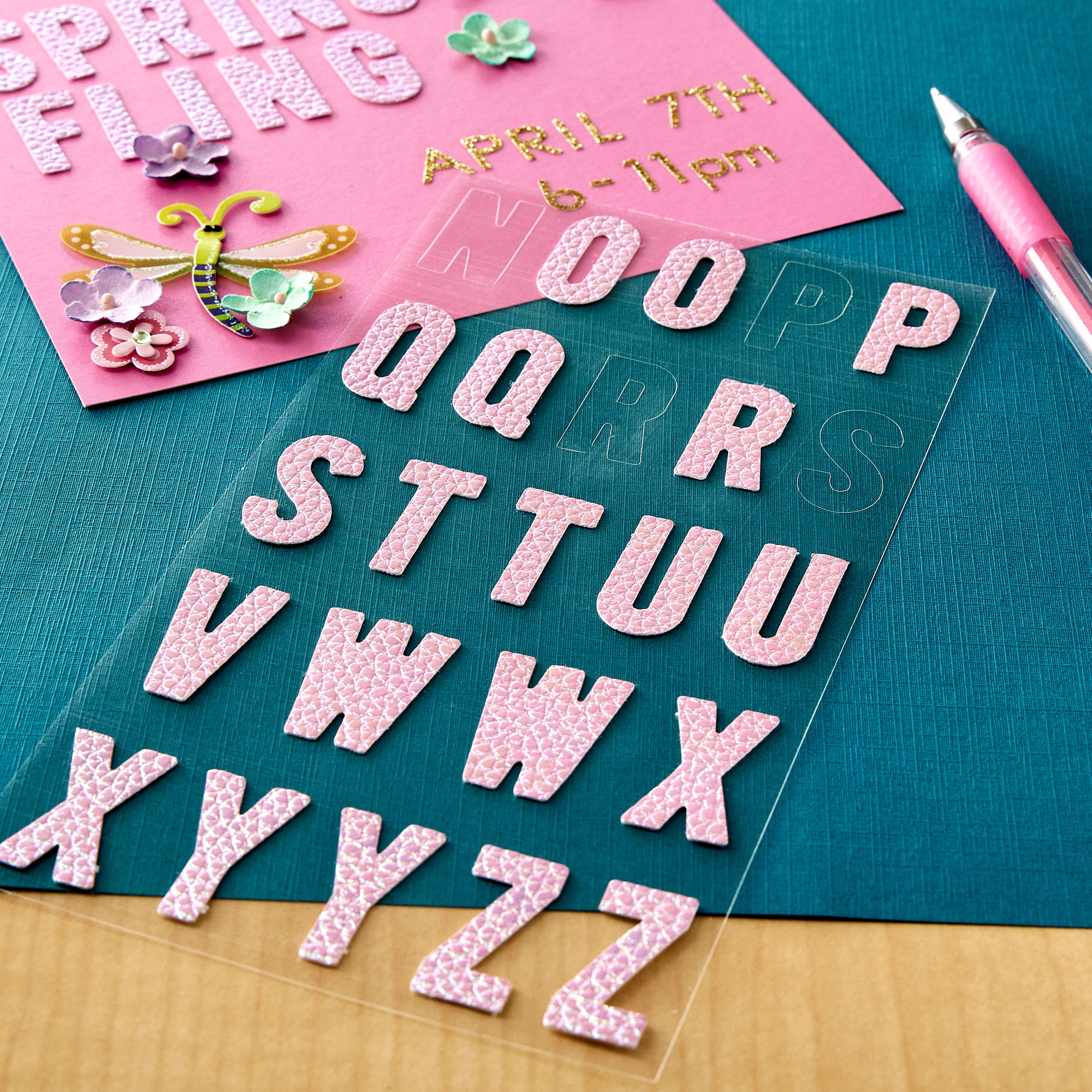 Recollections Pink Iridescent Fabric Alphabet Stickers, 12 Pack
