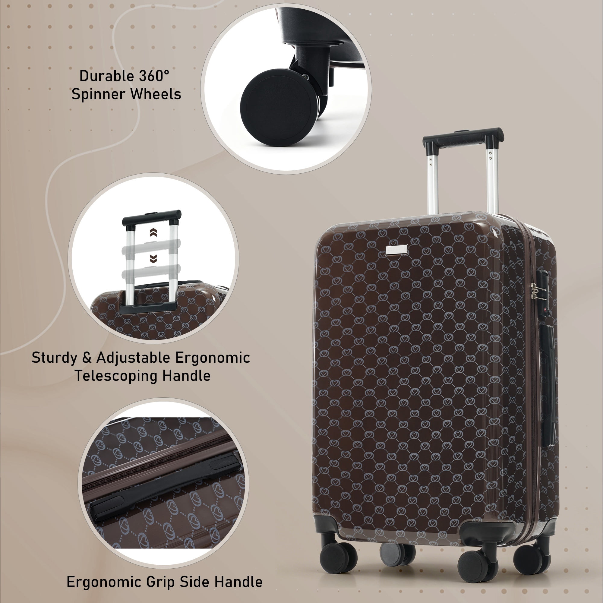 Euroco 6 Piece Luggage Set,ABS Hardshell Carry on Suitcase with TSA Lock,Spinner Wheels & Expandable Travel Duffel Bag,Lightweight Durable Luggage for Men Women,14/16/20/24/28 Inch,Brown