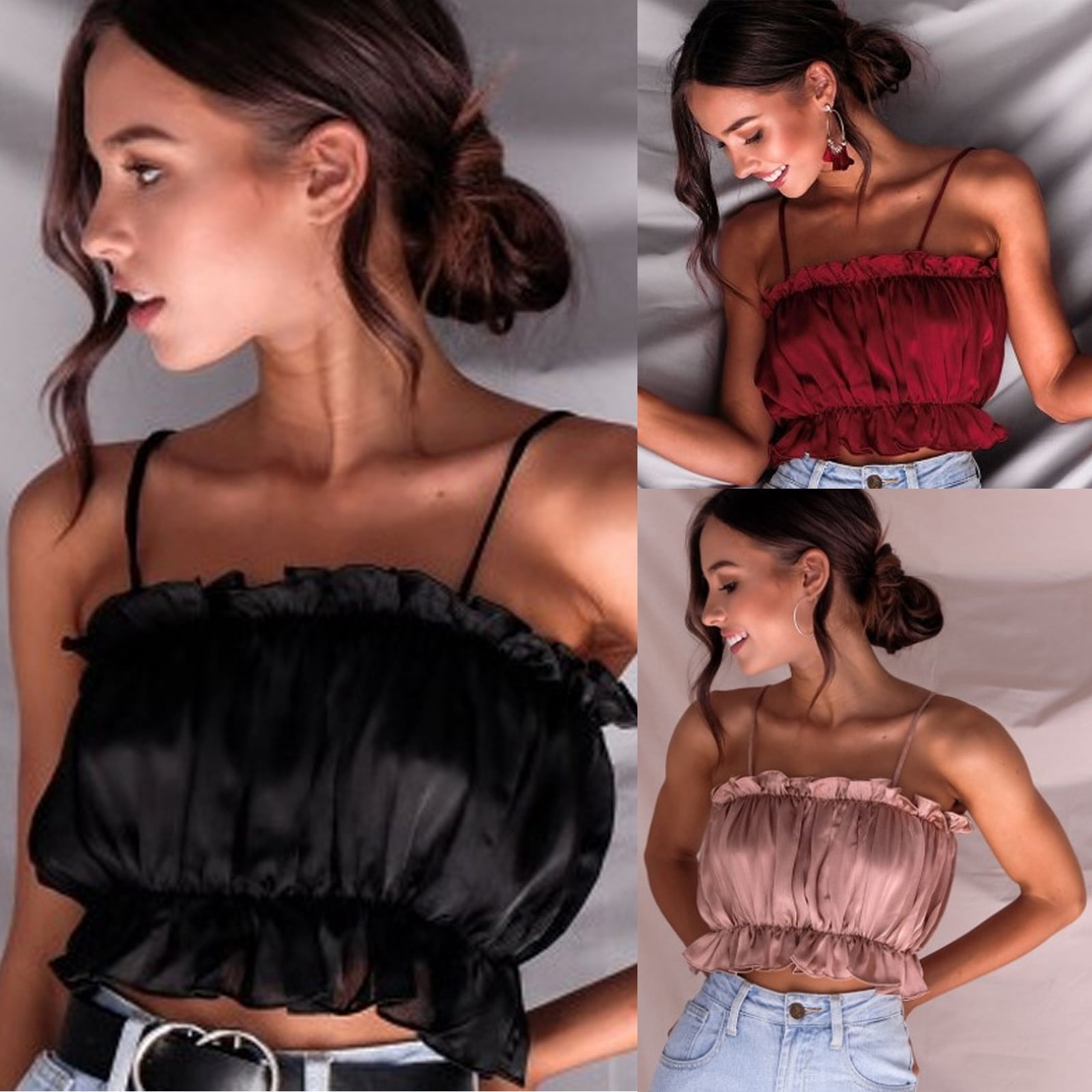トップス efu BACK OPEN BALLOON CAMISOLE Brnmxoke Womens Camisole Tank Tops Ruffled Sling Work Office