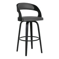 Counter Height Barstool Swivel - Black Wood & Grey Faux Leather - 26 Inch Home Bar Seating