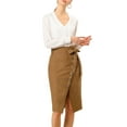 thumbnail image 6 of INSPIRE CHIC Women's Button Decor Split Belted Tie Waist Pencil Skirt M Brown, 6 of 8