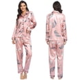 thumbnail image 6 of UP TO 15% OFF! Womens Silk Satin Pajamas Loungewear Two-piece Sleepwear Button-Down Pj Set, Pink, M, 6 of 6