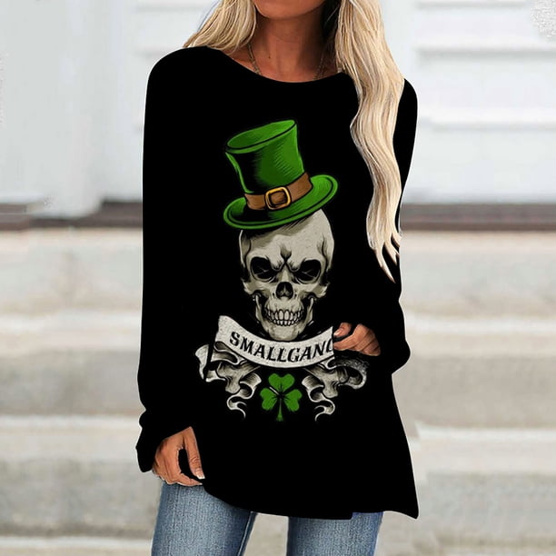 Ichuanyi liquidación moda femenina Día de San Patricio Camiseta de manga larga con cuello redondo ICHUANYI WER202308210138