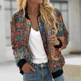 thumbnail image 2 of YUGYXL Bomber Jackets for Women Zip Up Casual Long Sleeve Varsity Jacket Lightweight Spring Fall Clothes with Pockets Brown Jackets M, 2 of 5