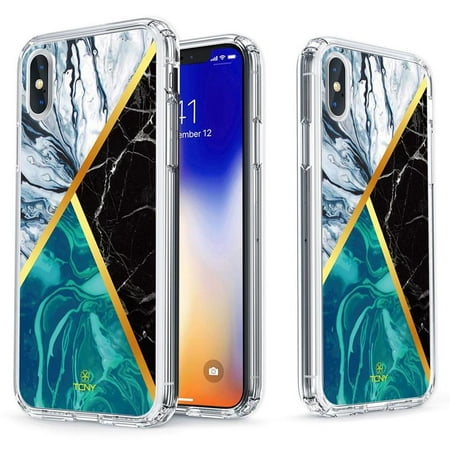 iPhone X Marble Case - True Color Clear-Shield Liquide Marble Collage Printed on Clear Back - Perfect Soft and Hard Thin Shock Absorbing Dustproof Full Protection Bumper