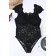 thumbnail image 1 of ABPHQTO Body de mujer con cuello cuadrado festoneado de encaje floral negro, 1 of 5