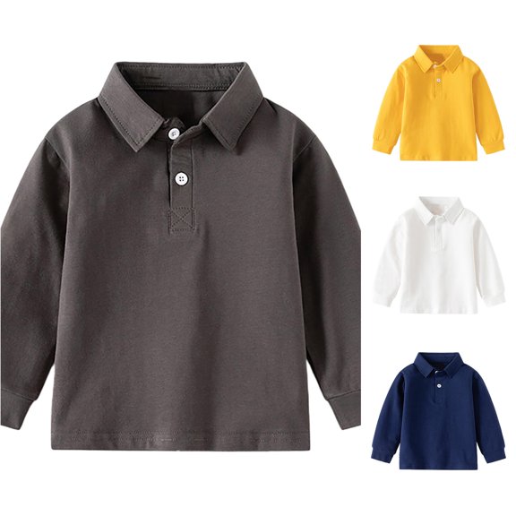 lnmuld Back to School Boys Girls Kids Long Sleeve Solid Plain Polo Shirts Soft Breathable School Uniform Tops Size:18-24 Months