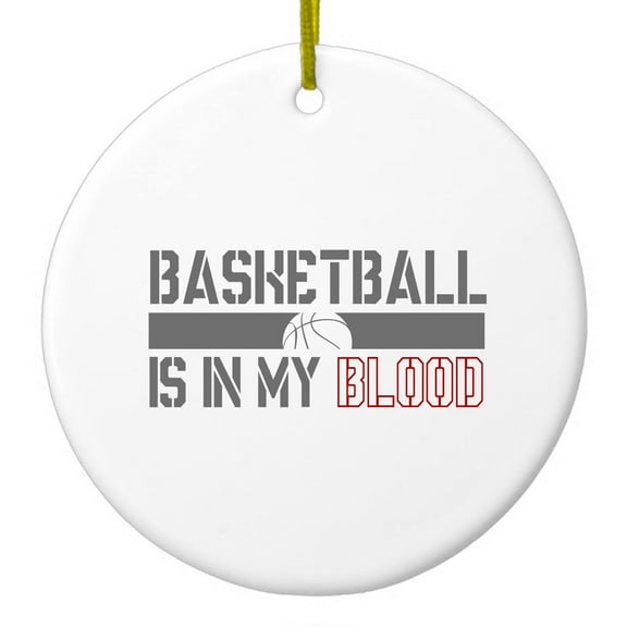 DistinctInk Hanging Ceramic Christmass Tree Ornament with Gold String - Great Gift / Present - 2 3/4 inch diameter - Basketball is in My Blood