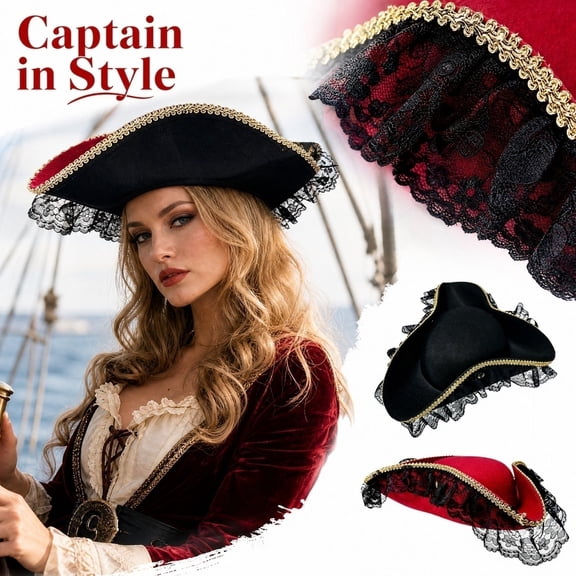 Pirate Hat Women Men,Skeleton Wings Tricorn Hat ,Spooky Pirate Costume Accessories for Adults Halloween Cosplay Party