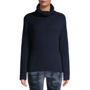 Scoop Ribbed Turtleneck Sweater with Side Buttons Women's