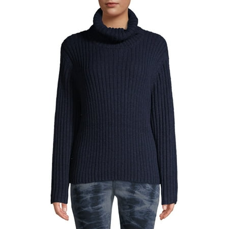 Scoop Ribbed Turtleneck Sweater with Side Buttons Women's
