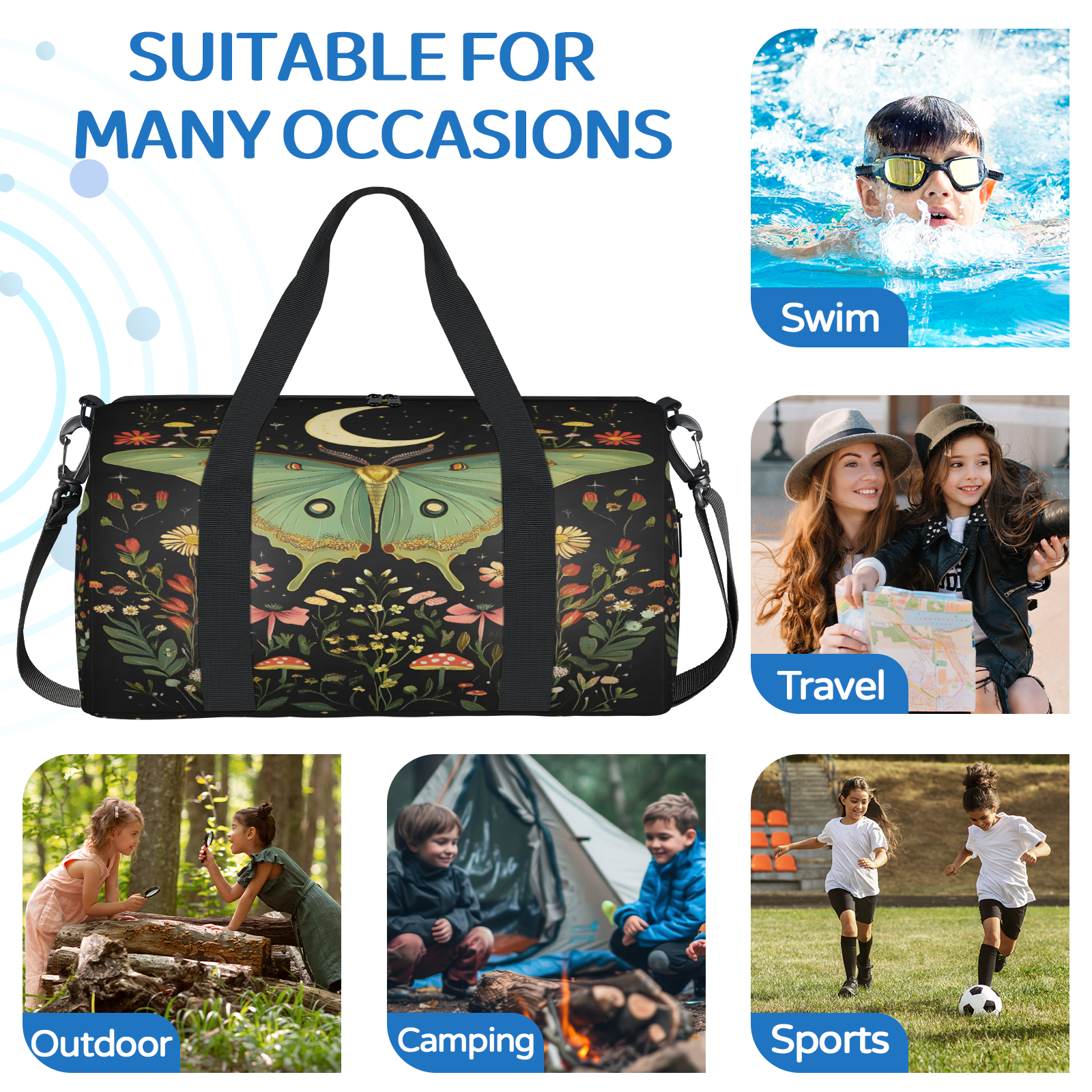 Herdesigns Butterfly Gym Bag for Women, Floral Duffle Bag for Travel Sport, Lightweight Waterproof Carry on Weekender Overnight Dance Yoga Workout Bags